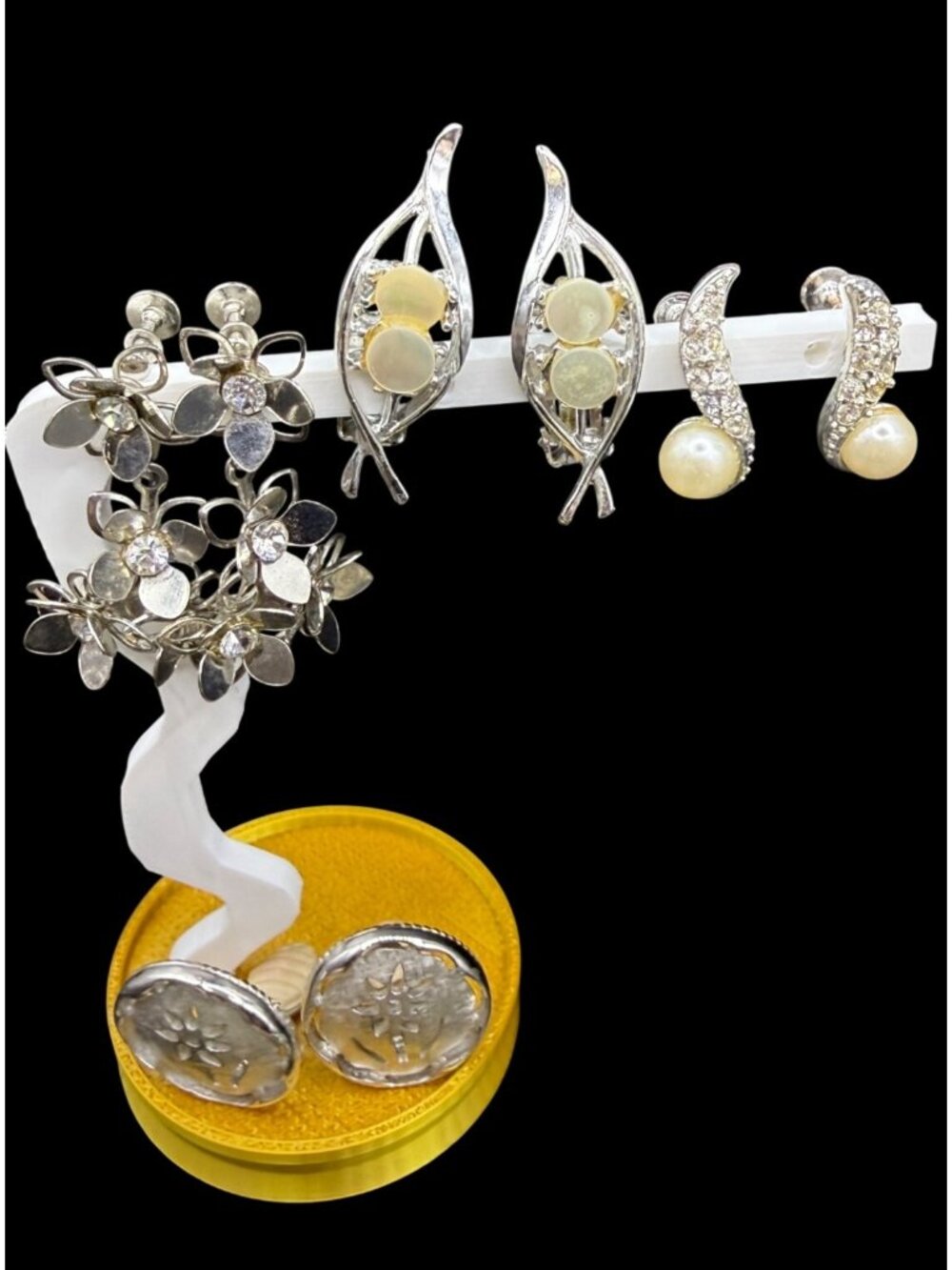 Vintage 80s Silver-Tone Clip-On Earrings Lot 8 Pairs Runway Chunky Big - Picture 4 of 10